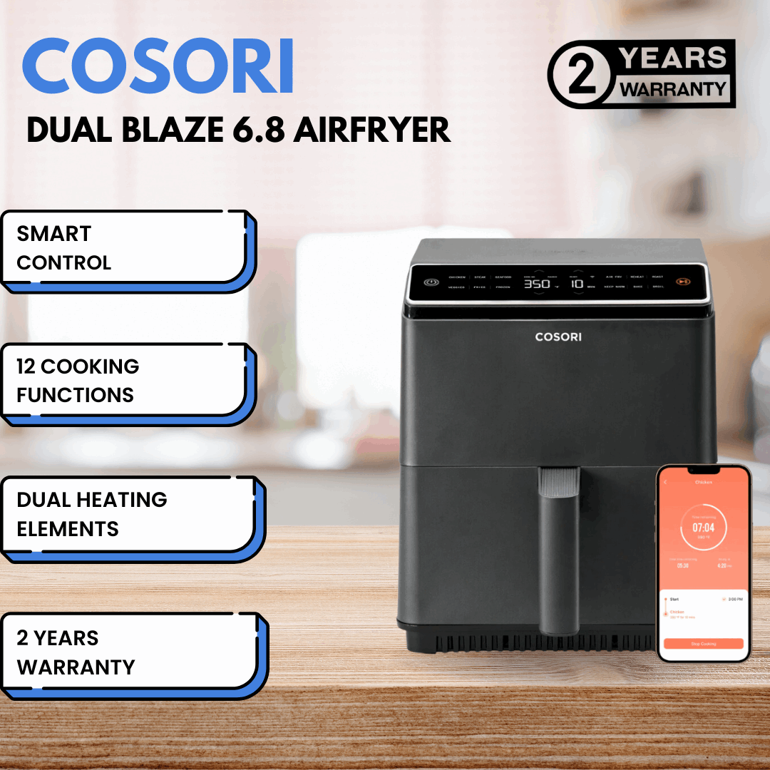 Cosori Dual Blaze Smart Air Fryer 12 in 1 One-touch Presets App Control Even Cooking (6.4L)