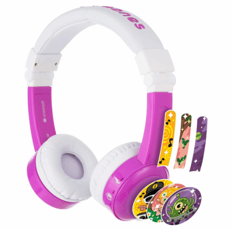 BuddyPhones InFlight | Volume-Limiting Kids Headphones | 3 Volume Settings of 75, 85 and 94 dB | Includes Travel Mode