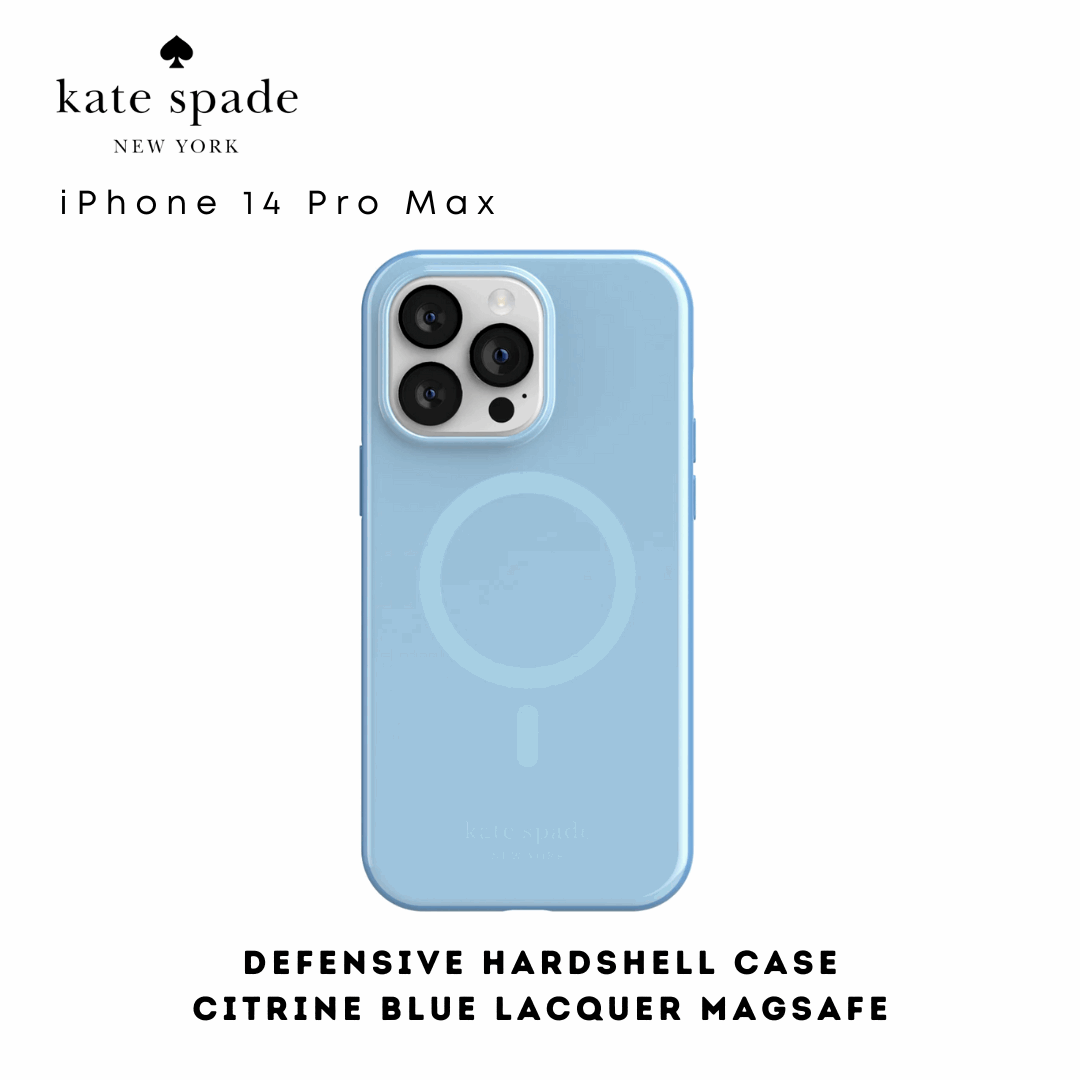 Kate Spade Defensive Hardshell Citrine Blue Lacquer with Magsafe iPhone 14 Pro Max | Shock-Absorbing & Protective Phone Case