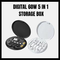 Digital 5 in 1 Storage Box| Card Pin Holder| Multifunctional 60W Cable| SIM Card Slot| Phone Holder