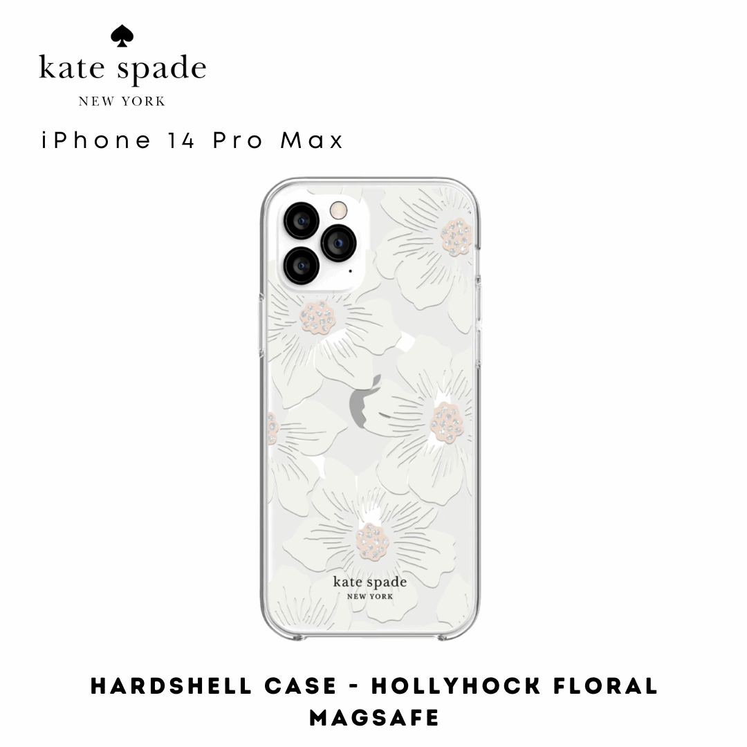 Kate Spade Hardshell Hollyhock Floral Clear with Magsafe iPhone 14 Pro Max | Shock-Absorbing & Protective Phone Case