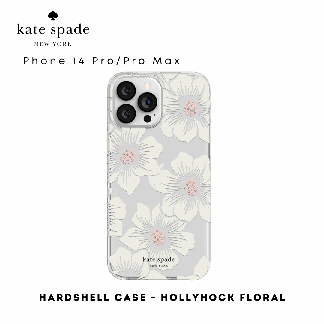 Kate Spade Hardshell Hollyhock Floral Clear iPhone 14 Pro/Pro Max | Shock-Absorbing Protective Phone Case