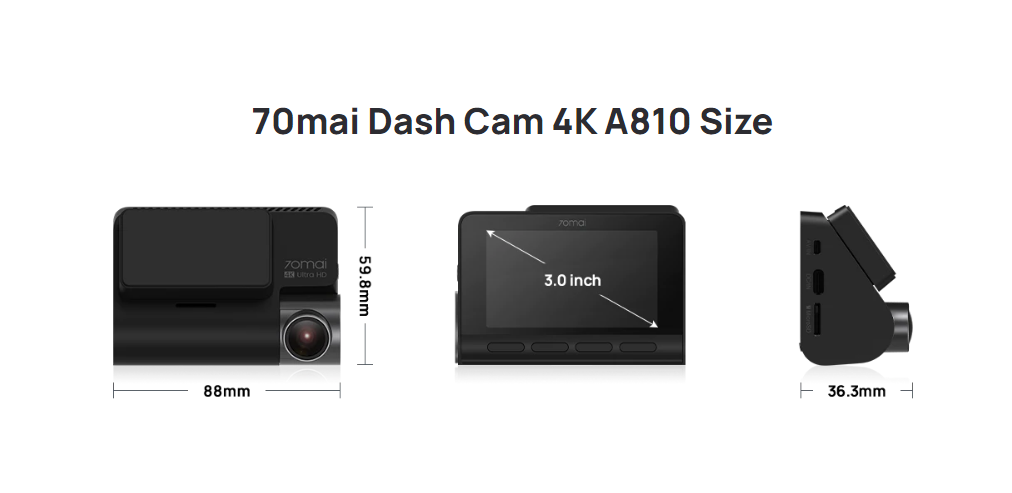 70mai Dash Cam 4K A810 Sony Starvis 2 IMX678 Dual Channel HDR FRONT+BACK
