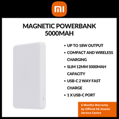 Xiaomi 5000mAh Magnetic Powerbank | Compact & Wireless Charging Slim 12mm Body USB-C Port (6 Months)