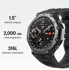 Amazfit T-Rex 3 | 1.5" AMOLED | Up to 27 Days Battery Life | 170+ Sports Mode| Dual-Band GPS | Stainless Steel Bezel