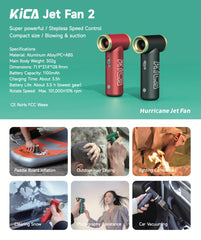 KiCa Jetfan 2 (Kit Version) | Portable Fan | Vacuum Cleaner | Hair Styling | Inflate & Deflate