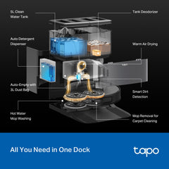 TP-Link Tapo RV50 Pro Omni | AI Detection Robot Vacuum & Mop | All-in-One Self-Cleaning Station