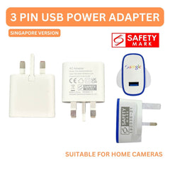 3 Pin USB Power Adapter Plug for Home Cameras Electronic Devices Safety Mark