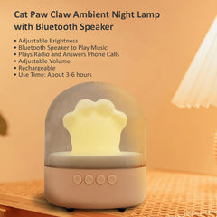 Cat Paw Claw Ambient Bedside Night Lamp with Bluetooth Speaker