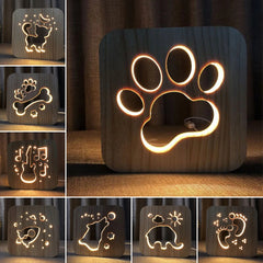 Paw Wooden Bedside Night LED Lamp