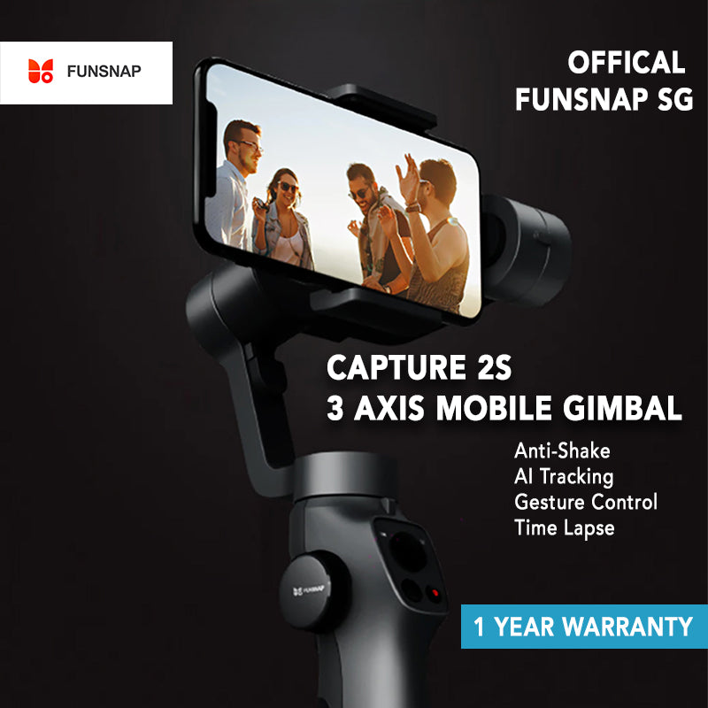Funsnap Capture 2S 3-Axis Mobile Gimbal Stabiliser AI Tracking Gesture Control (Official SG)