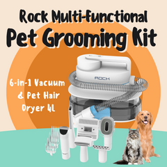 Rock Multi-Functional RST10850 Pet Grooming Kit 6-in-1 Vacuum & Pet Hair Dryer [4L] for Cats and Dogs Deshedding Brush