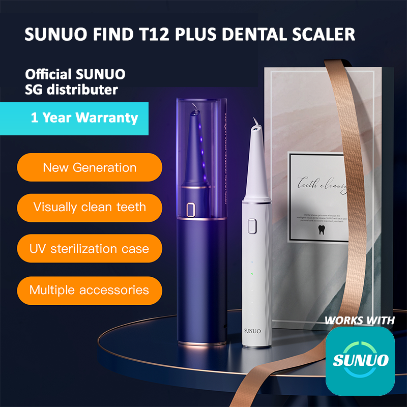 Sunuo T12 Plus Smart Visual Ultrasonic Dental Scaler 5MP High Resolution Camera (White)
