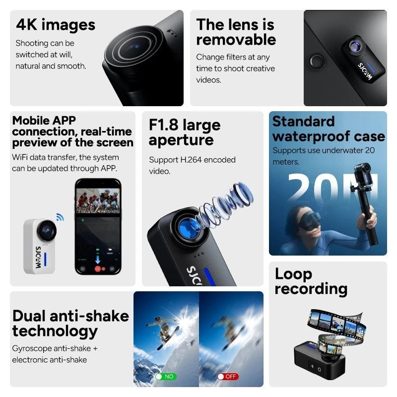 Official SJCAM C110+ Action Camera 4K | Dual Anti Shake | F1.8 Large Aperture