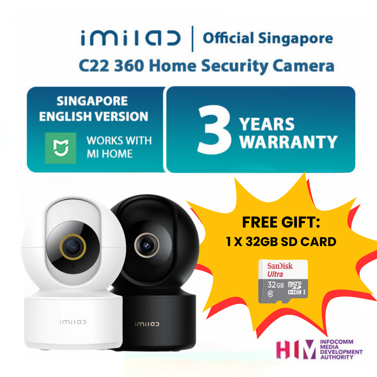 [SG60 PROMO] IMILAB C22 Wifi 6 3K 360 Home Security IP Camera (3 Year Warranty) [FREE GIFT: 32GB SD card]