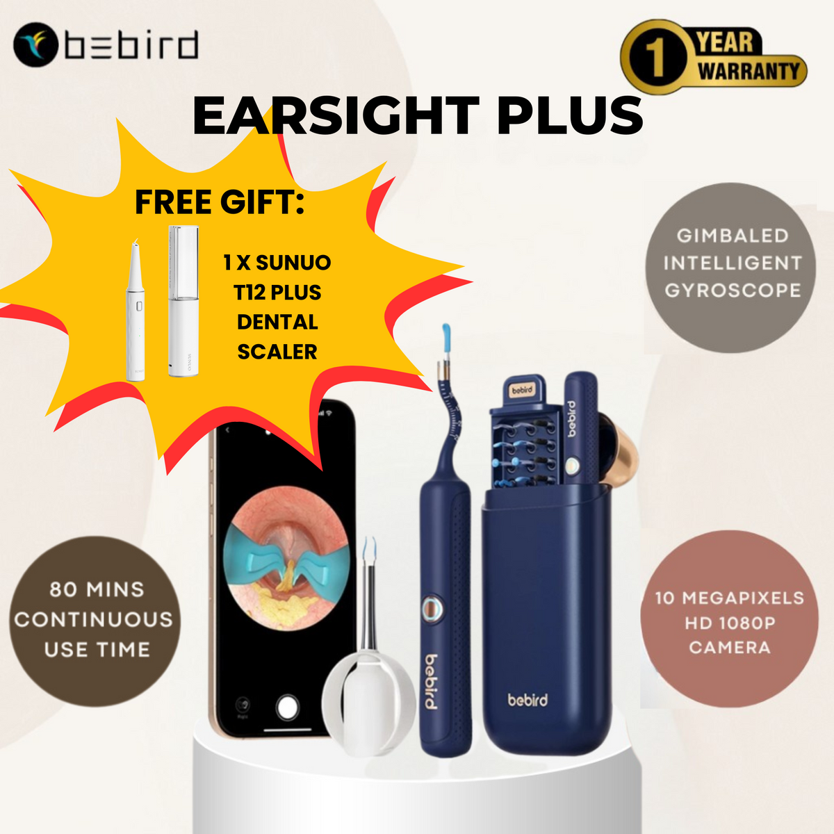 [SG60 PROMO] Bebird EarSight Plus Earpicks Ear Wax Removal Cleaner with tweezer [FREE GIFT: SUNUO T12 PLUS DENTAL SCALER]