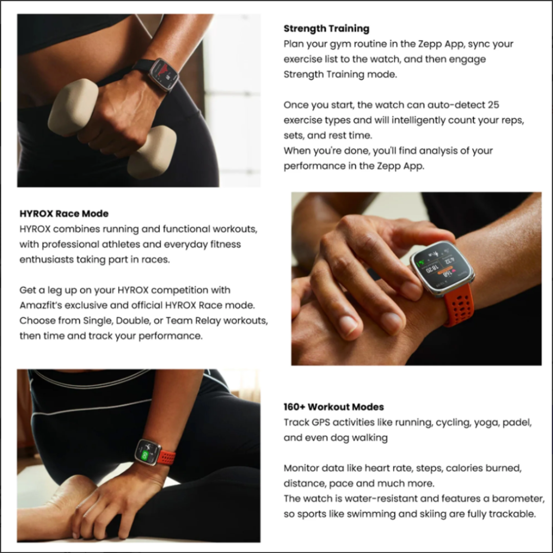 Amazfit Active 2 Square Fitness Smartwatch | 1.75" AMOLED Sapphire Glass Display | 160+ Workout HYROX Modes | 5 ATM