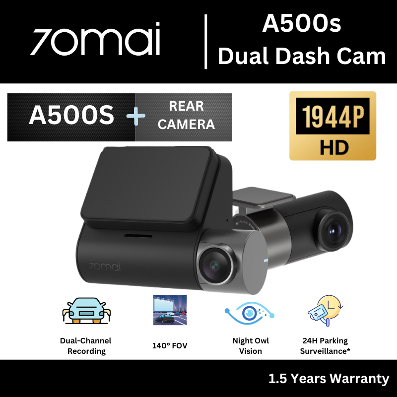 70mai Smart Dash Cam Pro Plus A500S - 1944P Resolution | Dual-Channel Recording | 24H Parking Monitor | Built-in GPS