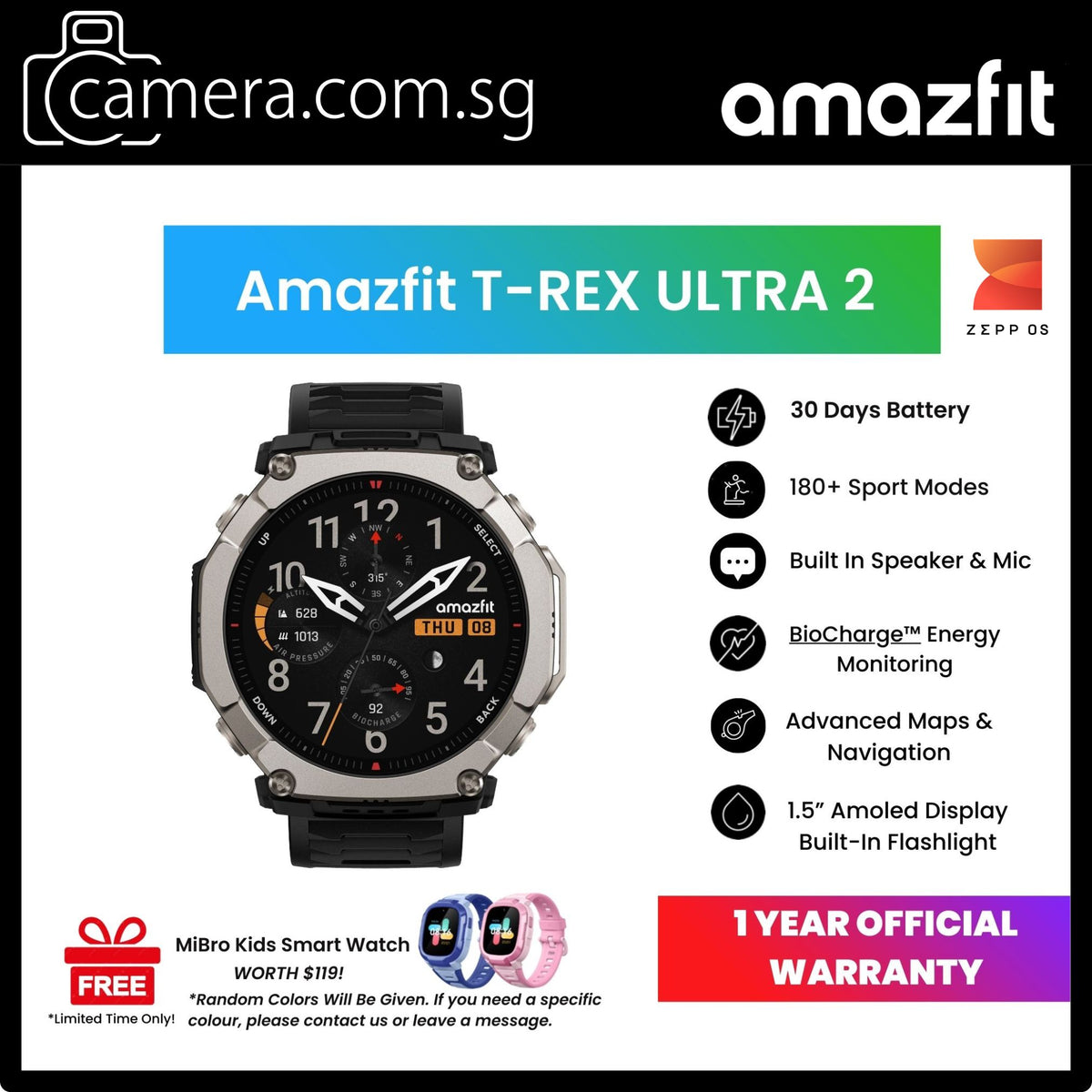 [2026 Model] Amazfit T-Rex Ultra 2 Fitness Smartwatch | Up to 170+ Modes Sky & Free Diving Cycling [GIFT: MIBRO KIDS SMARTWATCH]