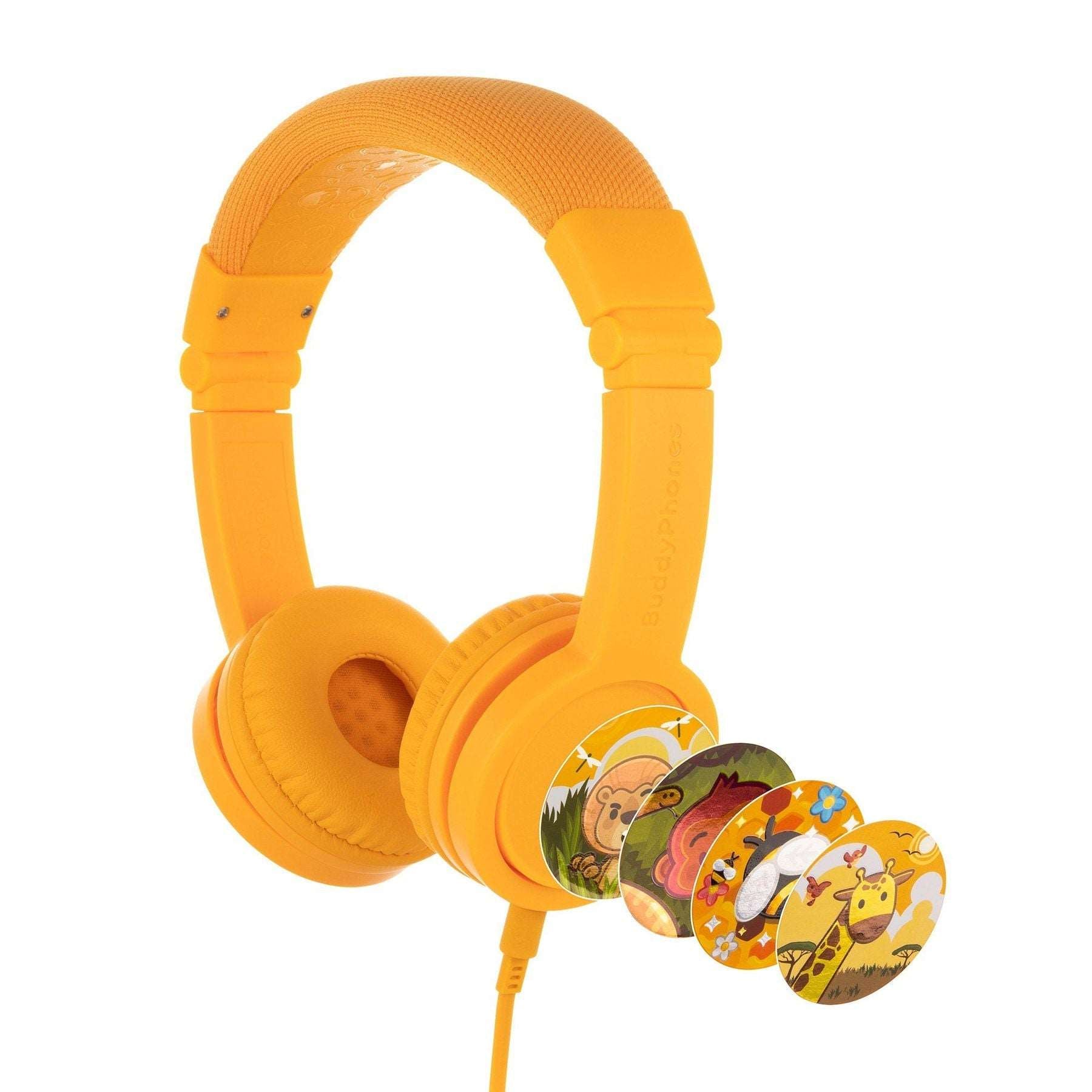 BuddyPhones Explore+ Foldable with Mic, Volume-Limiting Kids Headphones, Built-in Audio Sharing Cable with in-Line Mic