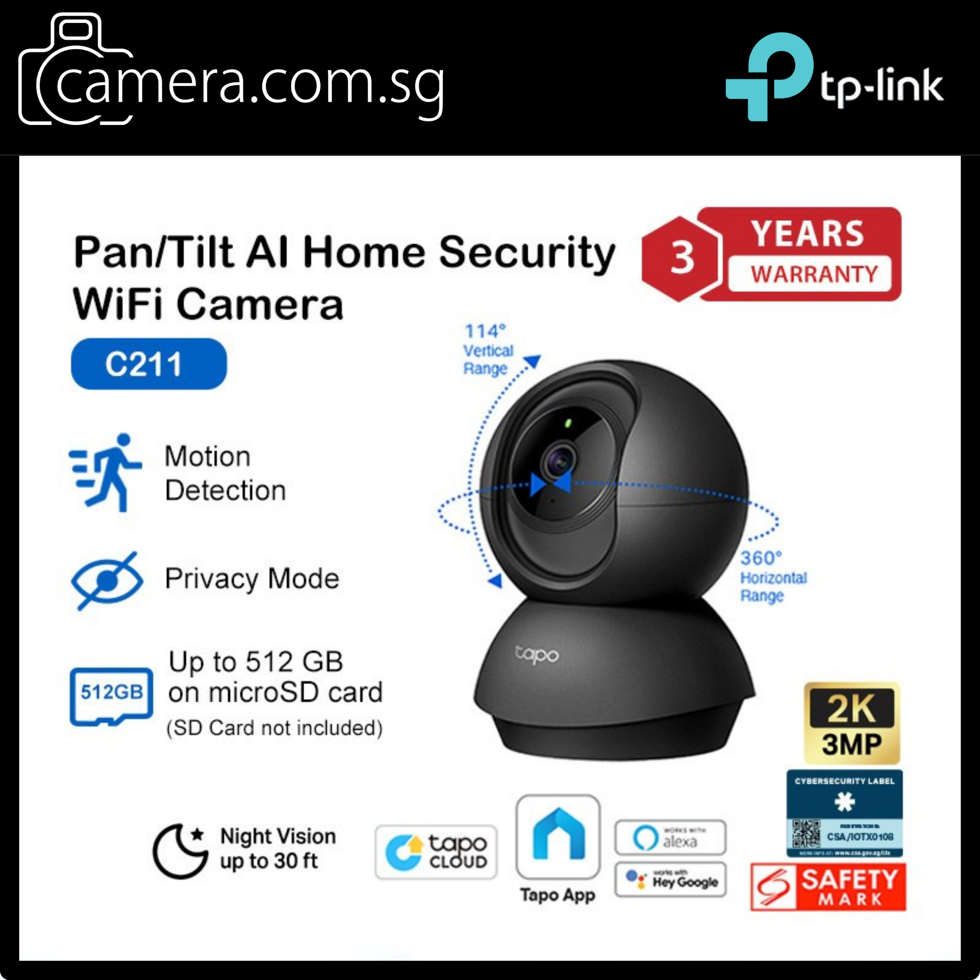 Tapo 3K QHD 360 AI WiFi CCTV  Smart IP Camera TP-Link  TC74/TC72/TC71/C211/TC70/C200C