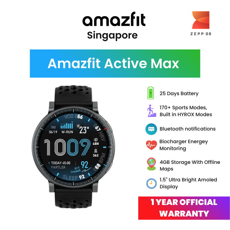 Amazfit Active Max Fitness Smartwatch | BioCharge™ | 4GB Storage