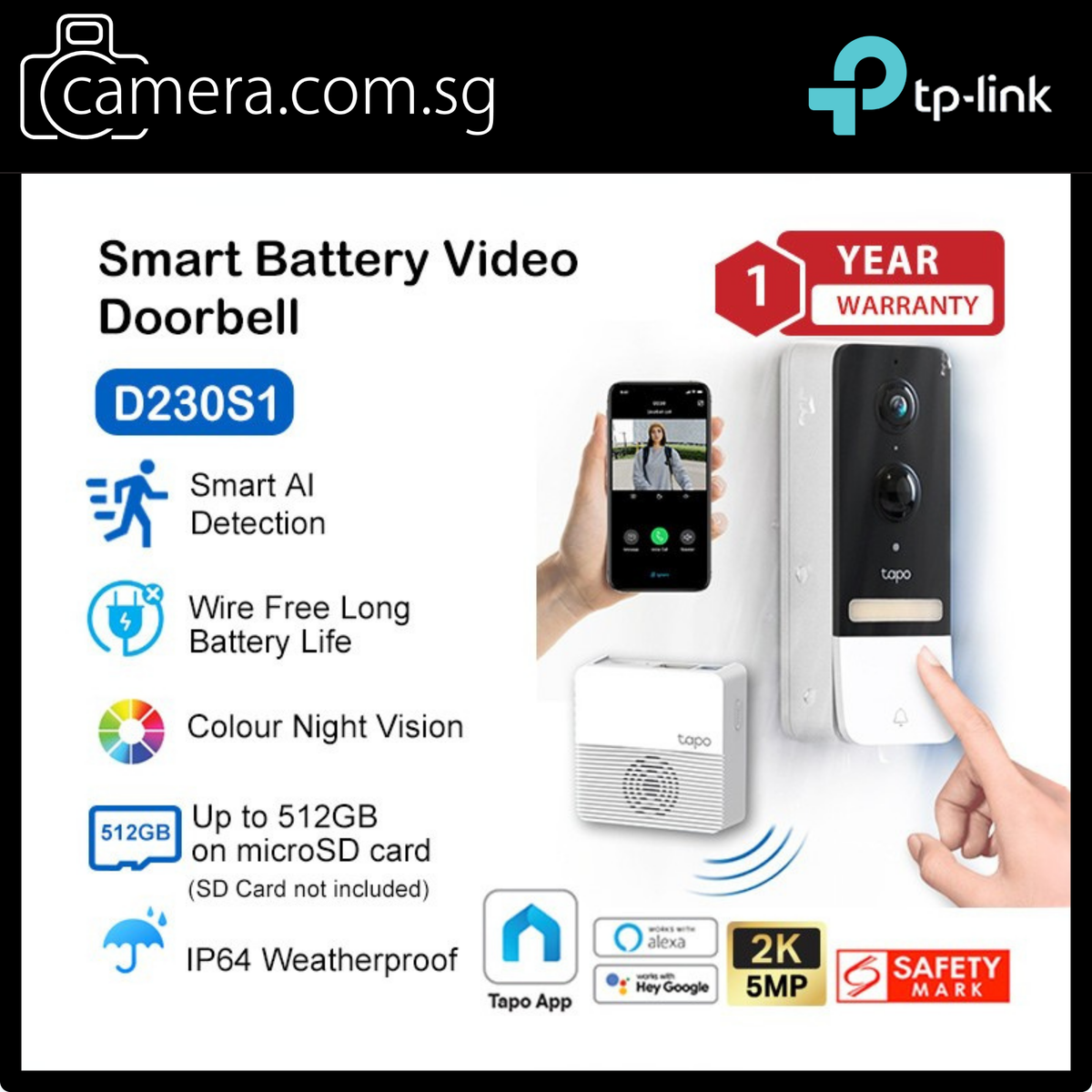 [6 Month Battery]Tapo Smart AI Video Doorbell/Night Vision Waterproof TP-Link  D235/D230S1/D210/TD21