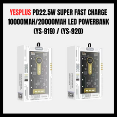 YESPLUS PD22.5W Super Fast Charge 10000mAh/20000mAh LED POWERBANK YS-919 / YS-920