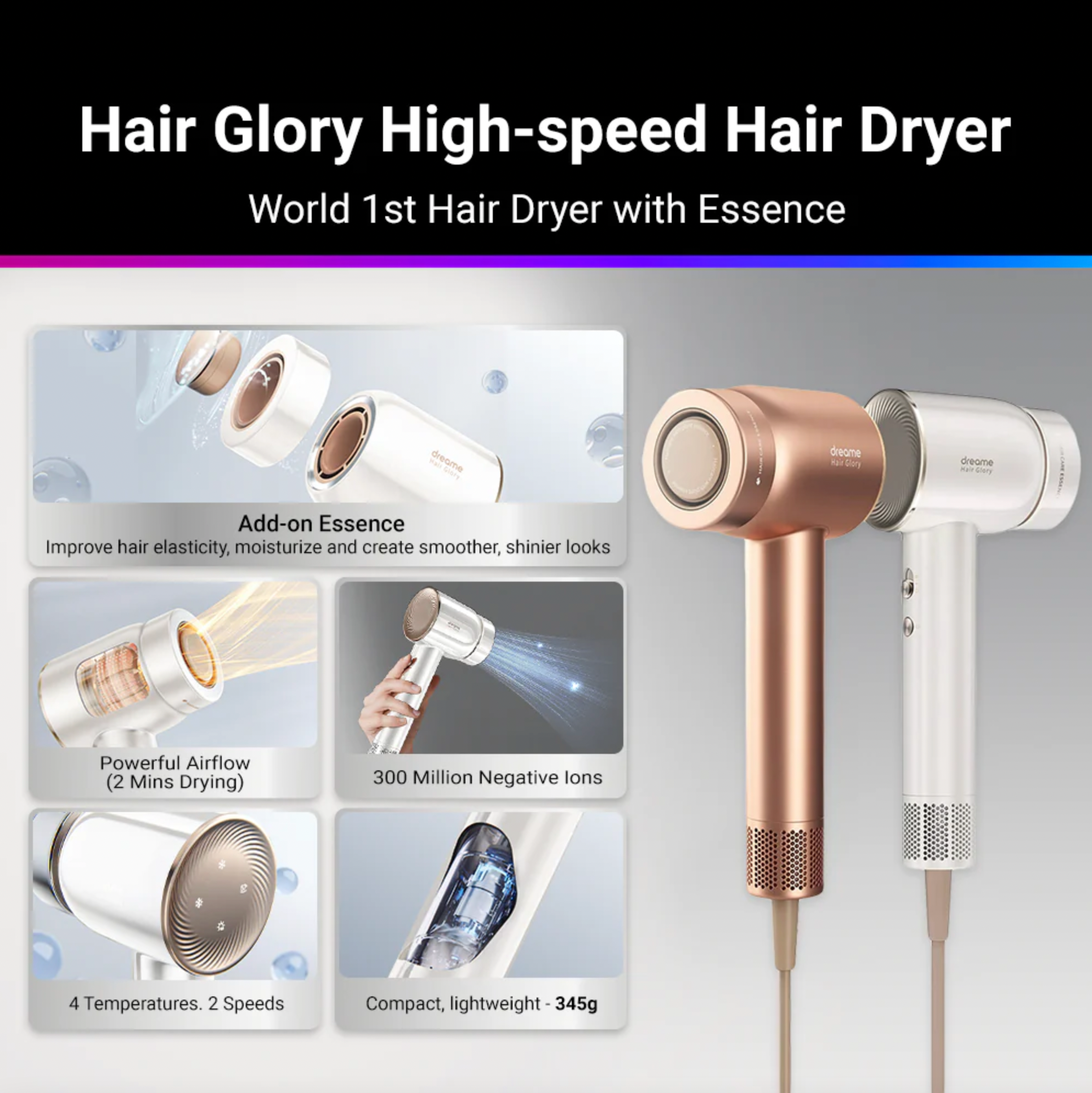 [SG STOCK] Dreame Hair Glory Hair Dryer | High Speed 2 Mins Fast Drying | 300 Mil Negative Ions | 2 Years Warranty