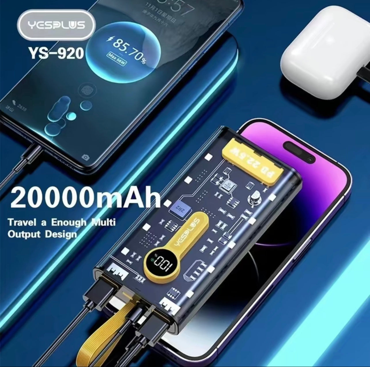 YESPLUS PD22.5W Super Fast Charge 10000mAh/20000mAh LED POWERBANK YS-919 / YS-920