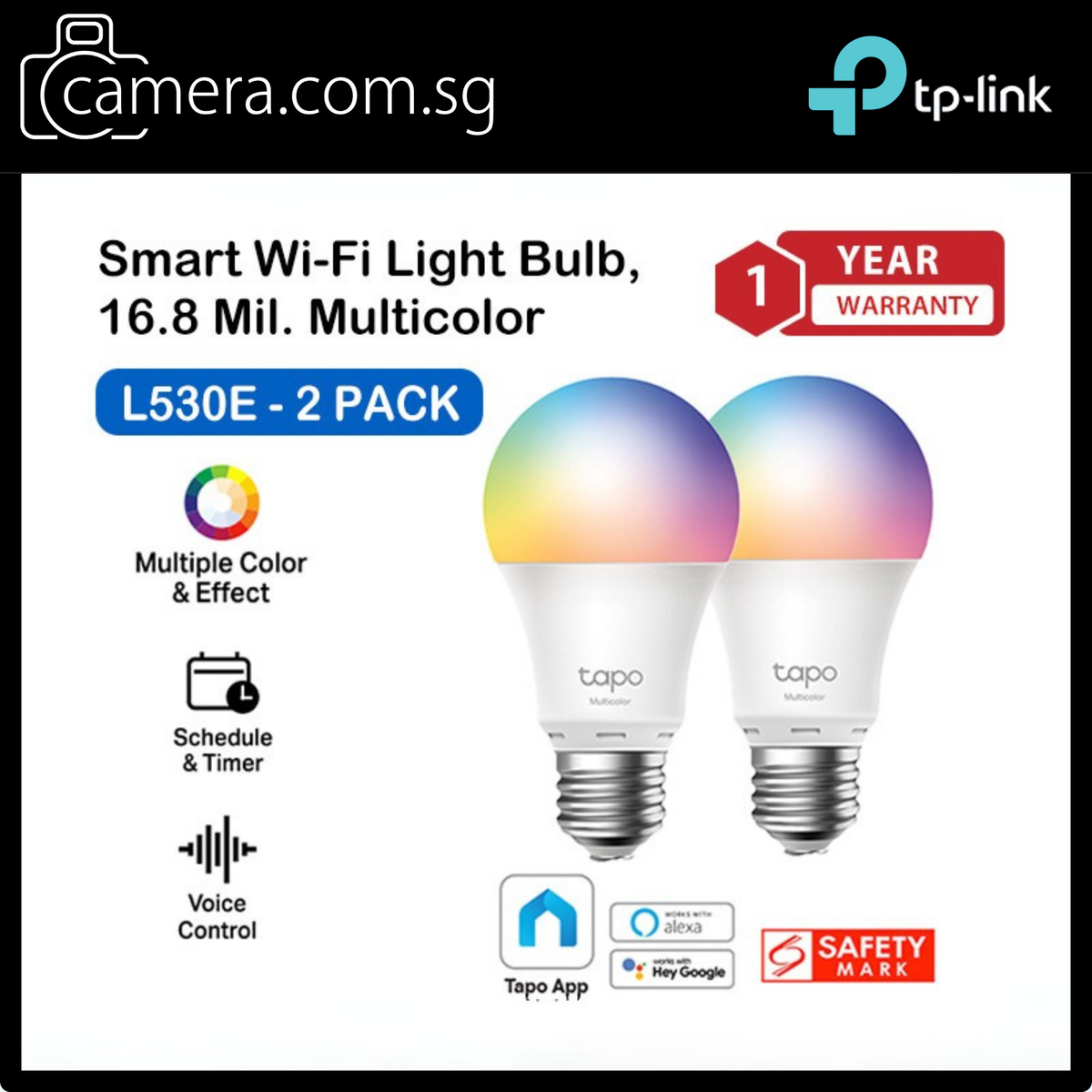 TP-Link Tapo L530E Smart WiFi RGB Bulb | E27 | Voice Control | Color & Brightness Adjustable
