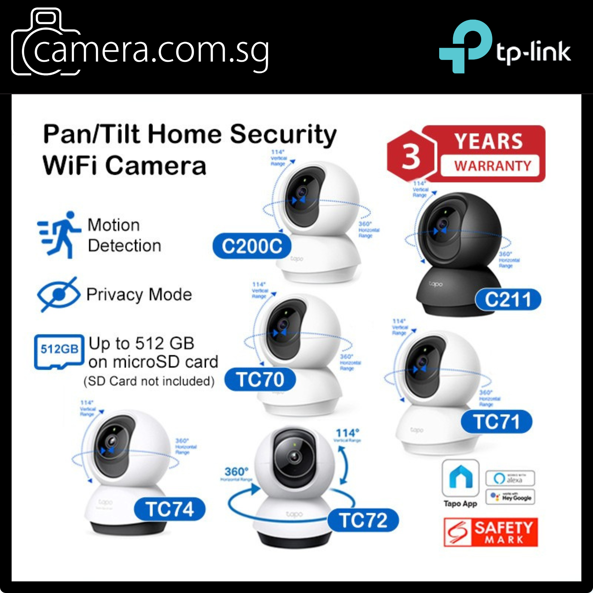 Tapo 3K QHD 360 AI WiFi CCTV  Smart IP Camera TP-Link  TC74/TC72/TC71/C211/TC70/C200C
