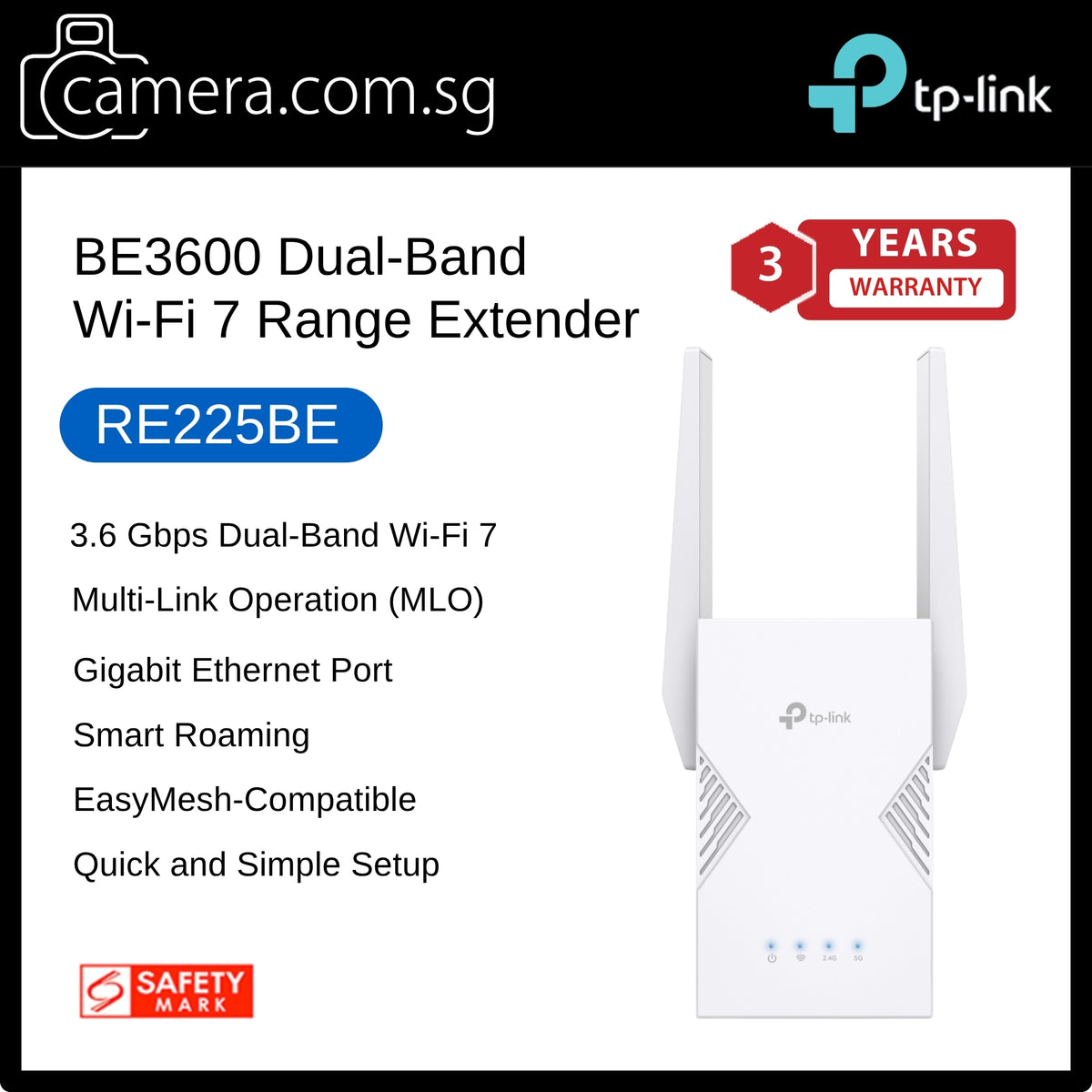TP-Link RE225BE BE3600 Dual-Band Wi-Fi 7 Range Extender