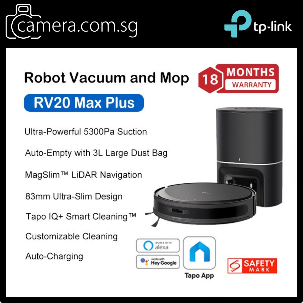 TP-Link Tapo RV20 Max / Max Plus Smart Robot Vacuum | LiDAR Nav | Auto-Empty Dock | Mop & Vacuum