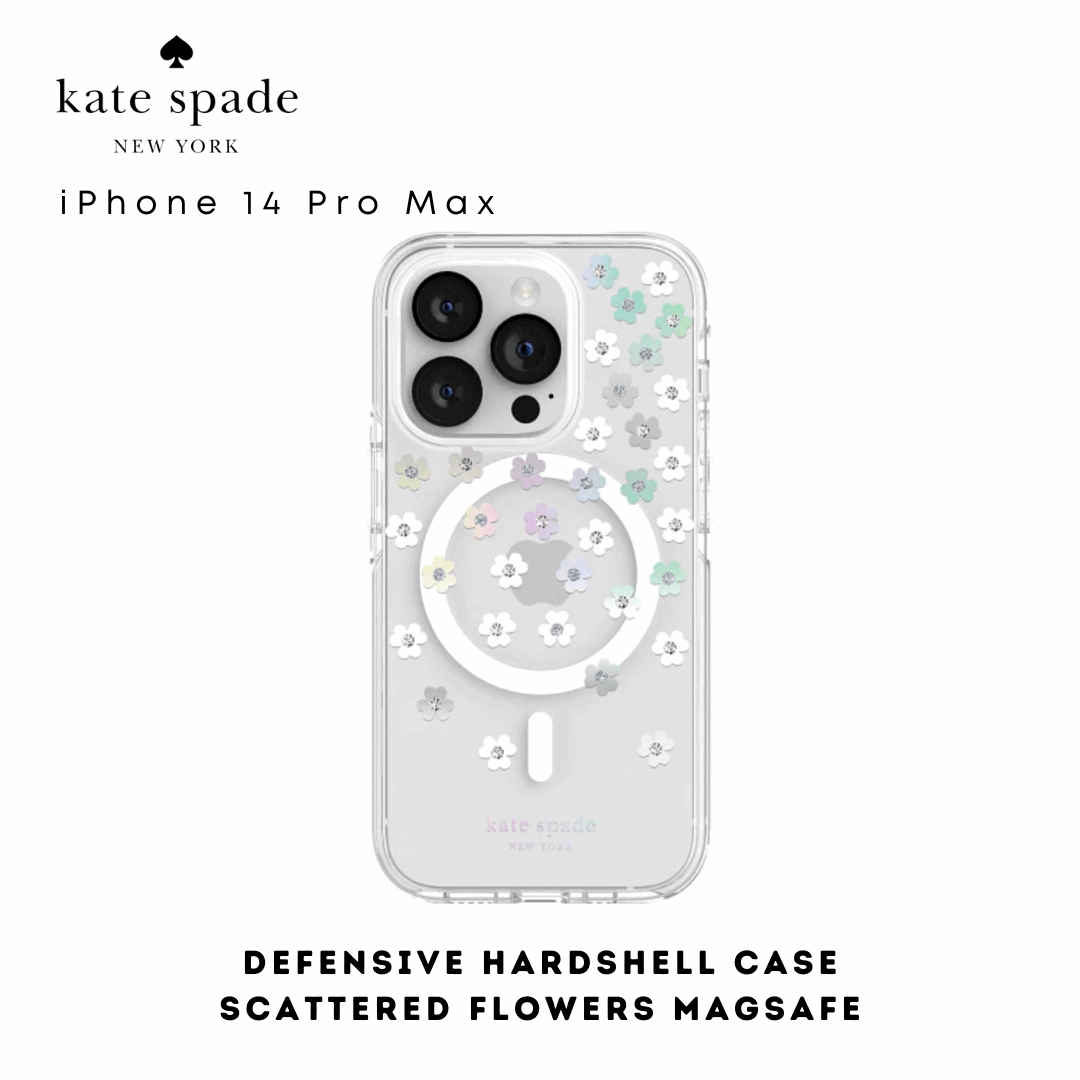 Kate Spade Defensive Hardshell Scattered Flowers with Magsafe iPhone 14 Pro Max | Shock-Absorbing & Protective Phone Case