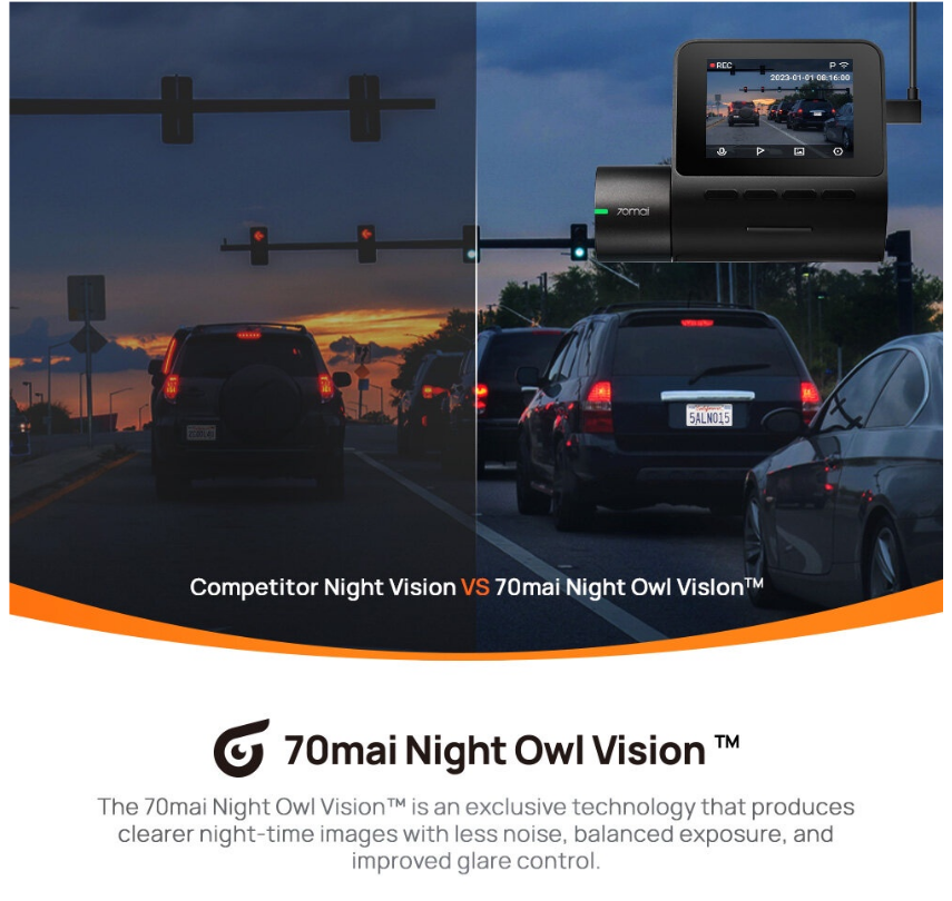 70mai Dash Cam A200 1080P Full HD Resolution + HDR | Dual Channel | APPs Control