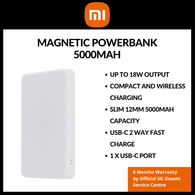 Xiaomi 5000mAh Magnetic Powerbank | Compact & Wireless Charging Slim 12mm Body USB-C Port (6 Months)