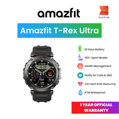 Amazfit T-Rex Ultra | Ultra Rugged Design | 316L Stainless Steel | Strong & Accurate Dual-band GPS