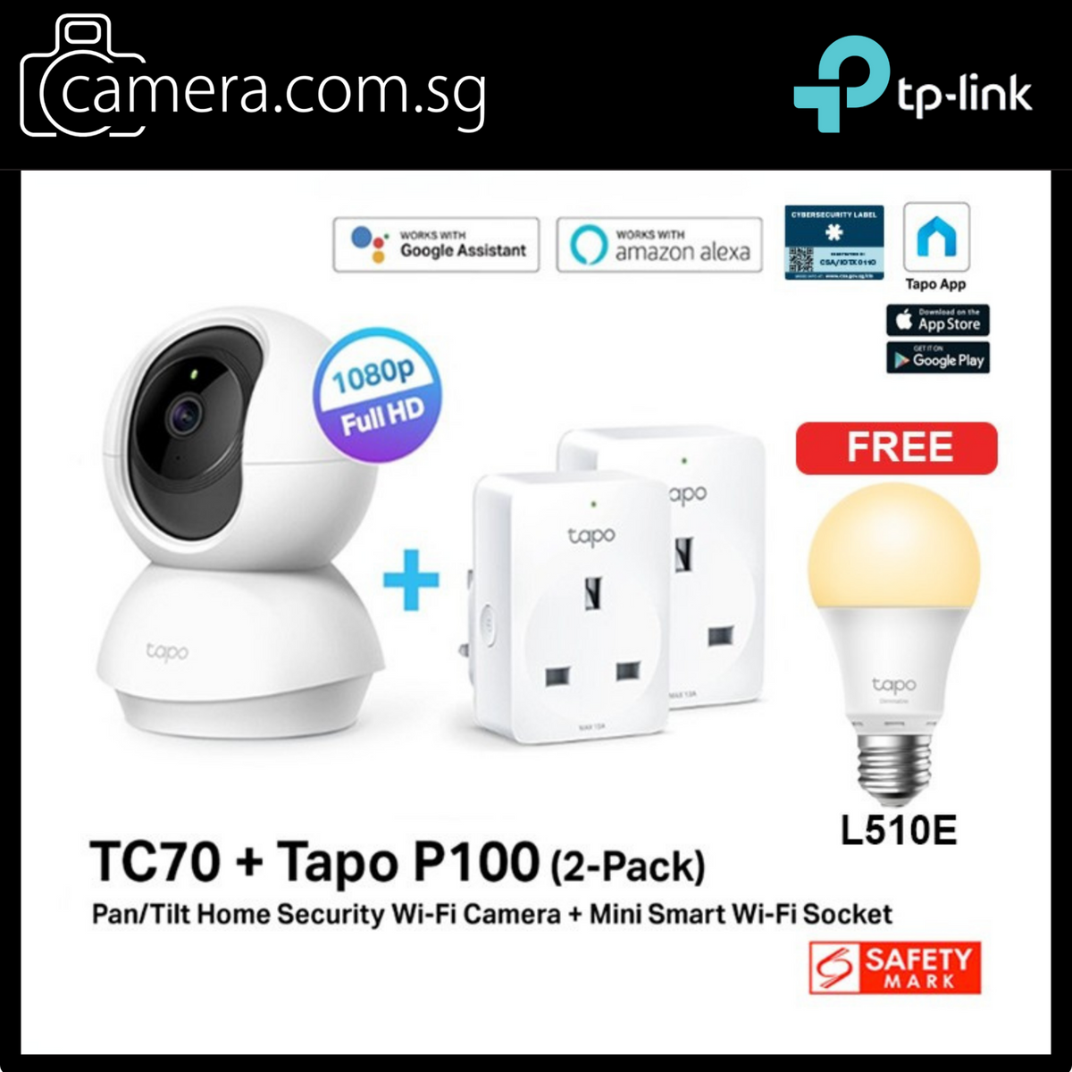 [BUNDLE] Tapo 3K QHD 360 AI WiFi CCTV Smart IP Camera TP-Link TC70+ P100(2 Packs) [FREE GIFT: L510E]