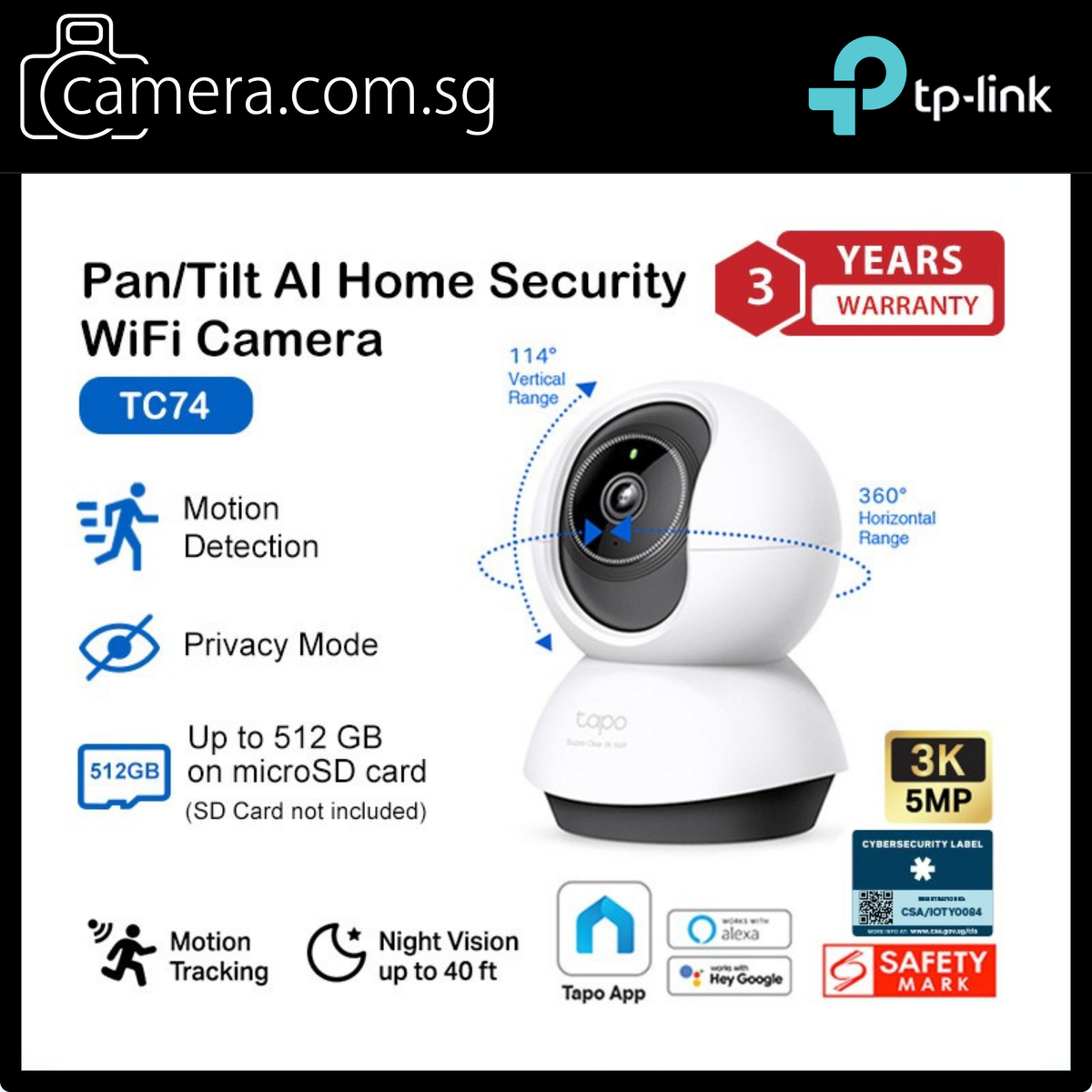Tapo 3K QHD 360 AI WiFi CCTV  Smart IP Camera TP-Link  TC74/TC72/TC71/C211/TC70/C200C