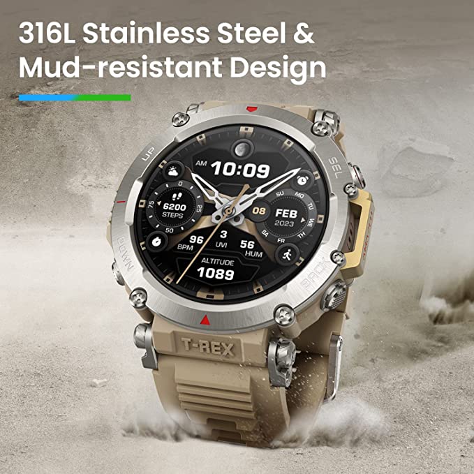 Amazfit T-Rex Ultra | Ultra Rugged Design | 316L Stainless Steel | Strong & Accurate Dual-band GPS