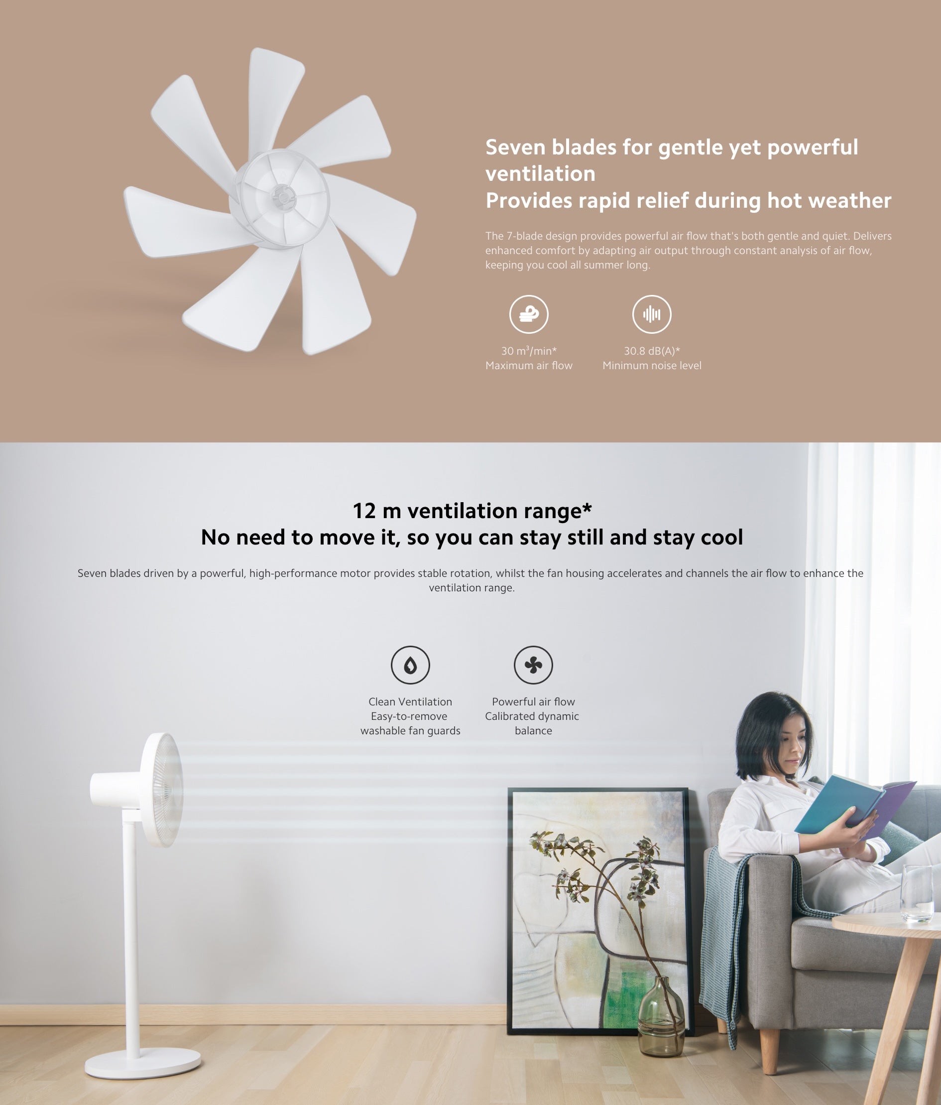 Xiaomi Smart Standing Fan 2 Lite | 3 Fan Speed | Mi Home App Control | 90° Range | Google Alexa Compatible