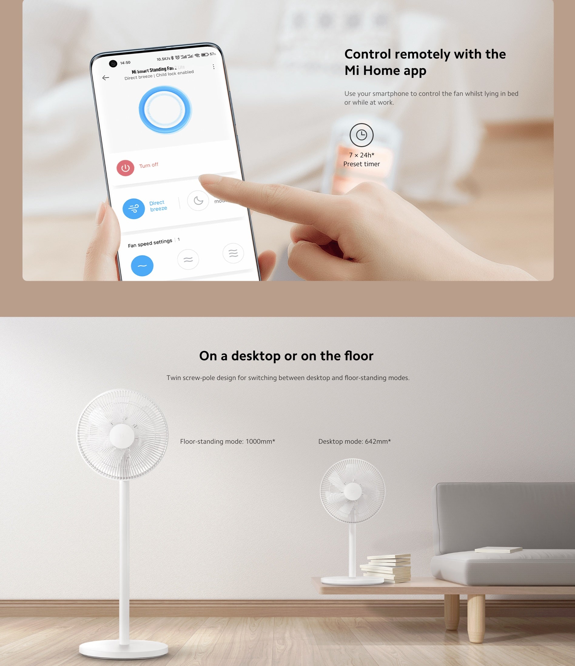 Xiaomi Smart Standing Fan 2 Lite | 3 Fan Speed | Mi Home App Control | 90° Range | Google Alexa Compatible