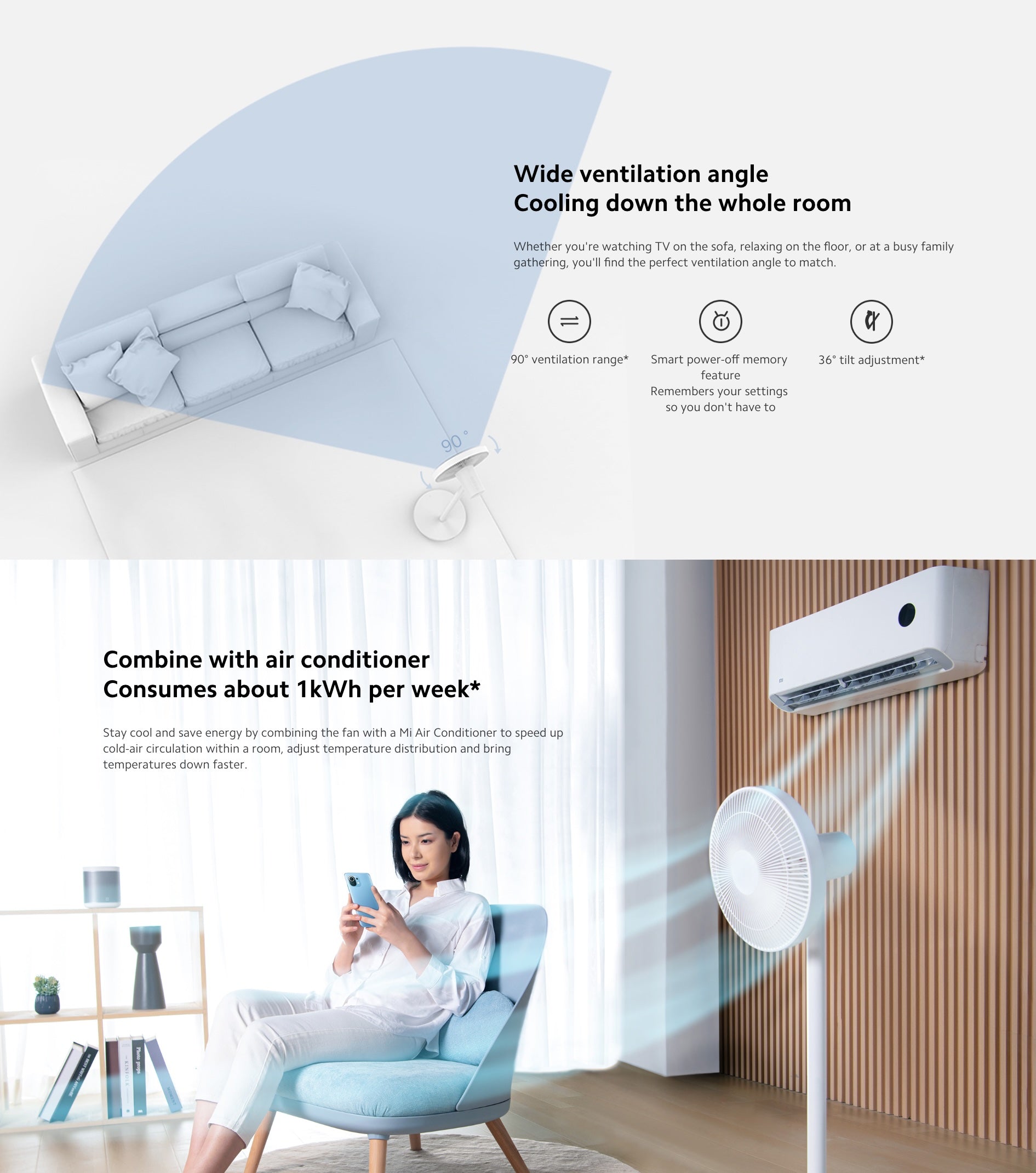 Xiaomi Smart Standing Fan 2 Lite | 3 Fan Speed | Mi Home App Control | 90° Range | Google Alexa Compatible