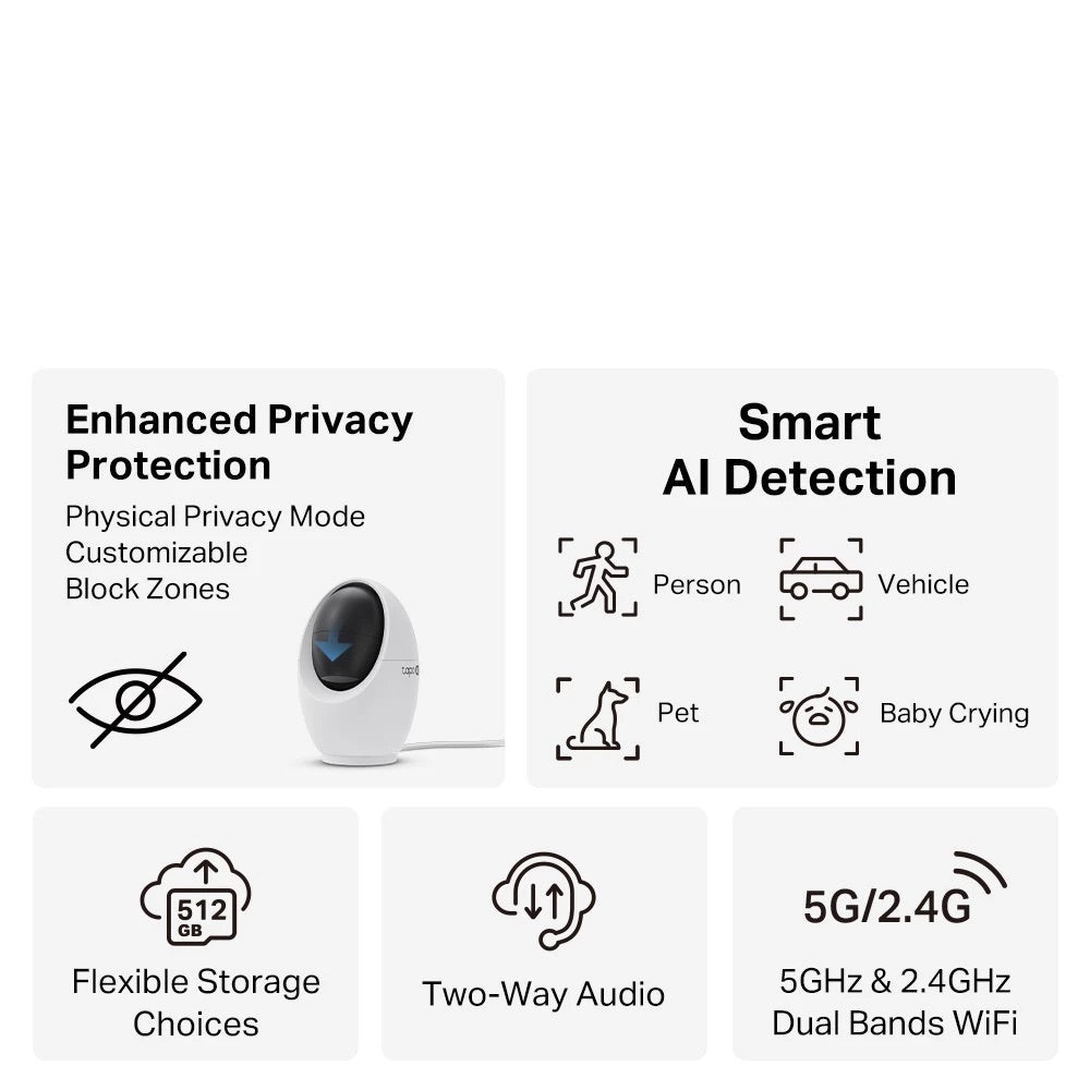 TP-Link Tapo C260 Pan/Tilt AI Home Security Wi-Fi Camera, 4K 8MP, AI detection