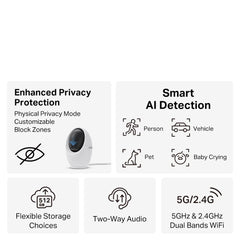 TP-Link Tapo C260 Pan/Tilt AI Home Security Wi-Fi Camera, 4K 8MP, AI detection