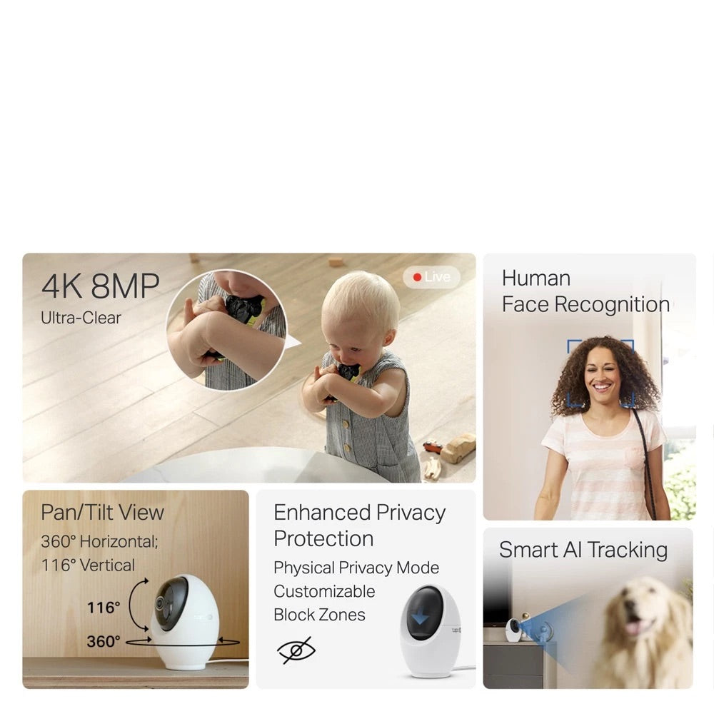 TP-Link Tapo C260 Pan/Tilt AI Home Security Wi-Fi Camera, 4K 8MP, AI detection