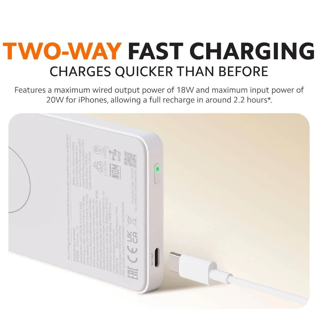 Xiaomi 5000mAh Magnetic Powerbank | Compact & Wireless Charging Slim 12mm Body USB-C Port (6 Months)