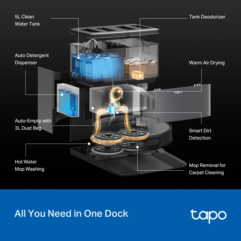 TP-Link Tapo RV50 Pro Omni | AI Detection Robot Vacuum & Mop | All-in-One Self-Cleaning Station
