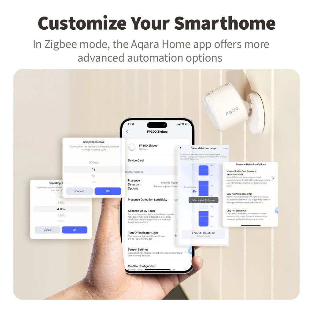 Aqara Presence Multi-Sensor FP300 (support Zigbee and Thread) Works with Apple Home & Alexa